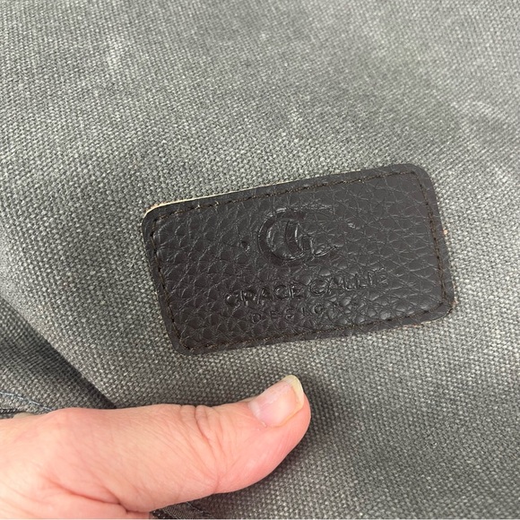 Grace Callie designs GENOVA bag in army green canvas w/leather trim-EUC - Picture 10 of 16